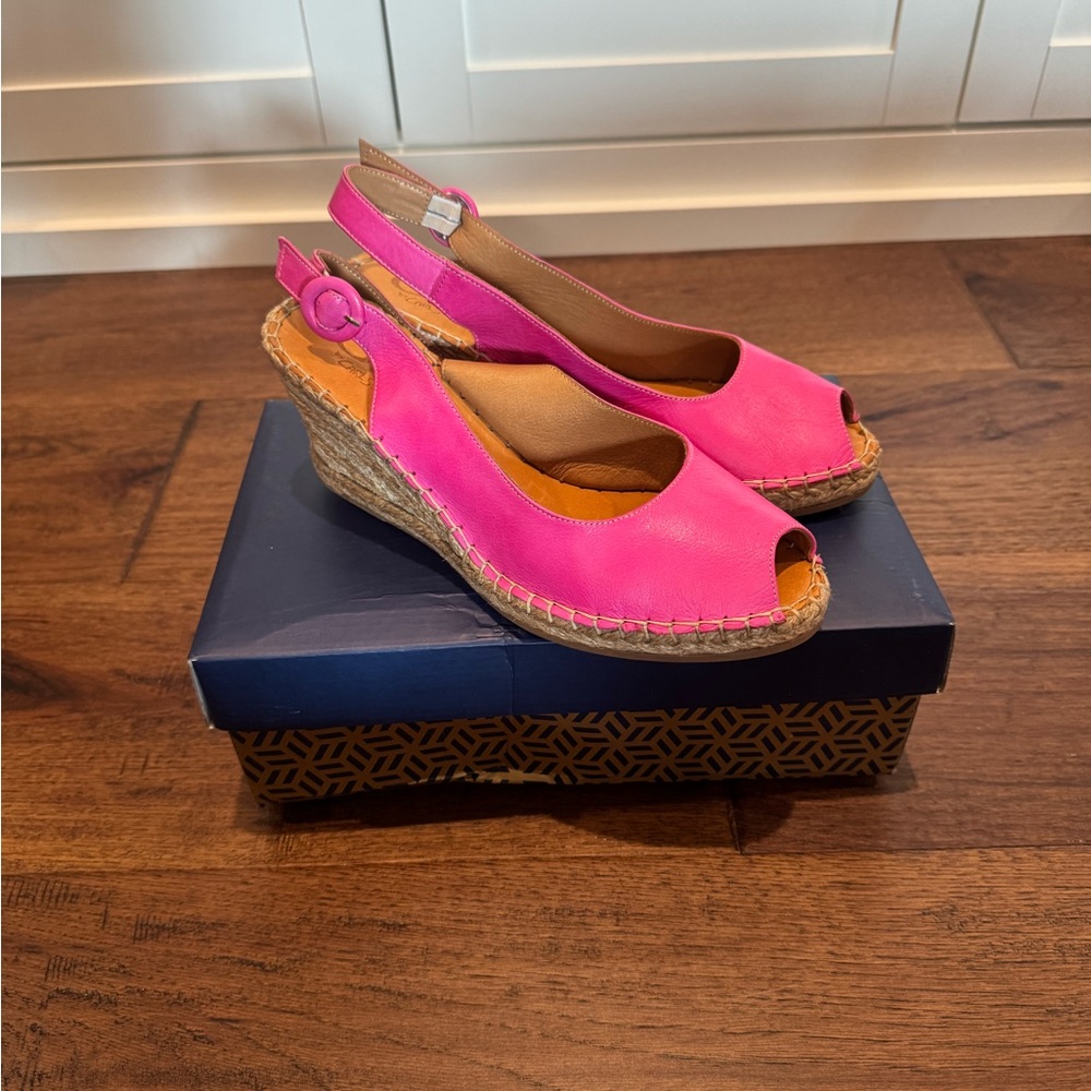 Vibrant Pink Espadrille Wedge Sandals